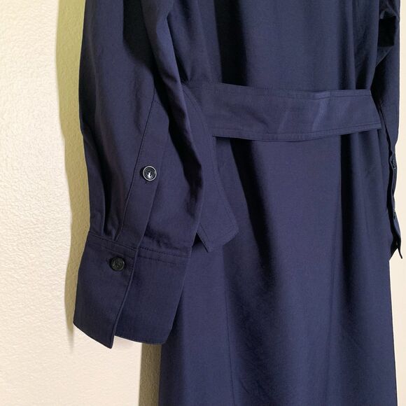 Vince Utility Midi Shirt Dress S Navy Blue Long Sleeves Pockets - Picture 5 of 8